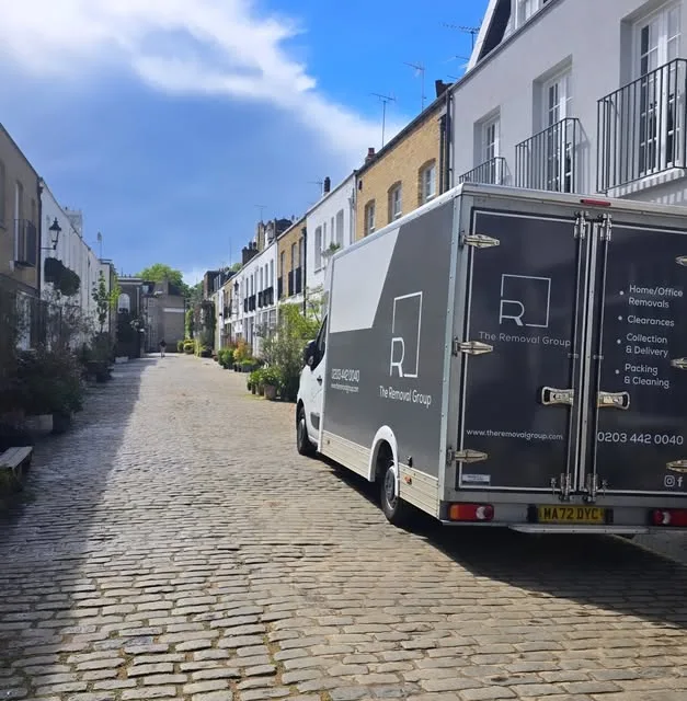 Removal Group van on a cobbled London mews street